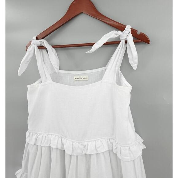 MORTON MAC Elsied Dress Womens Small White Linen Tiered Flattering Australia - Picture 6 of 15